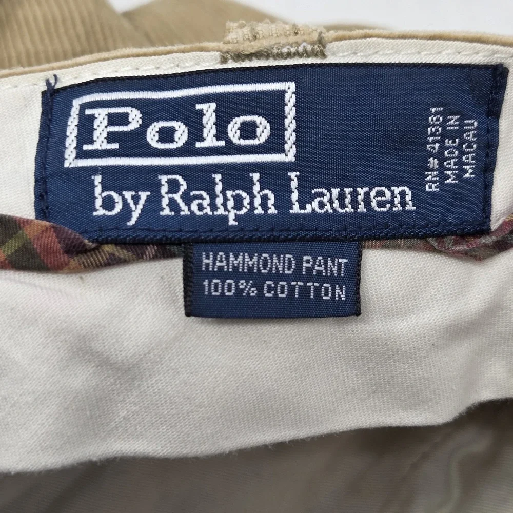 VINTAGE Polo Ralph Lauren Hammond Corduroy Pants Mens 35x30 Brown Double Pleated